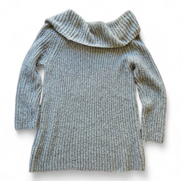 Entro Large Slouchy Shaker Knit Cowl Neck Sweater | Raglan Sleeves | Gray - Picture 2 of 5